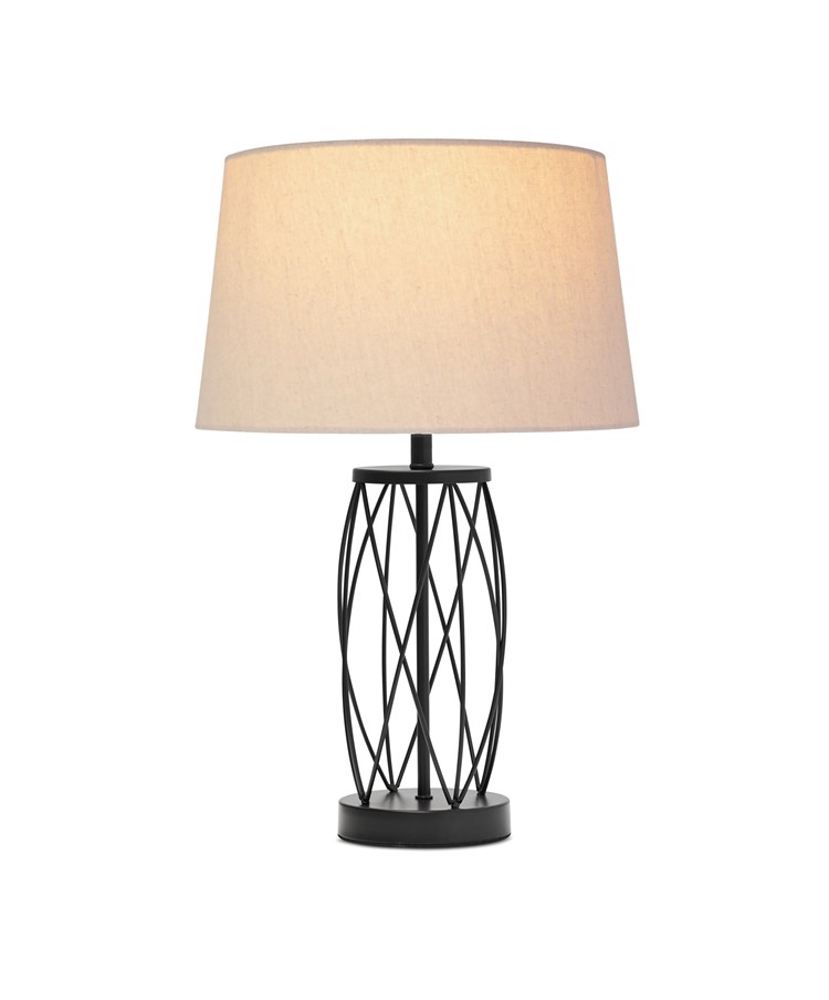 Ashleigh Black Metal Lattice Cylinder Lantern Table Lamp Natural Linen Shade Ashleigh Black Metal Lattice Cylinder Lantern Table Lamp Natural Linen Shade