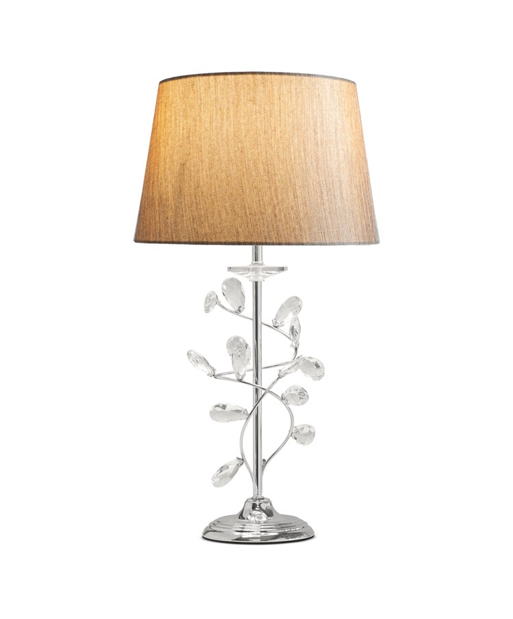 Crystal Glass Leaf Design Modern Chrome Table Lamp with Charcoal Gold Shade