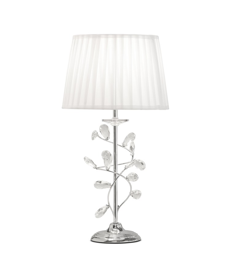 Crystal Leaf Elegant Modern Design Chrome Table Lamp with Ivory Pleated Shade Crystal Leaf Elegant Modern Design Chrome Table Lamp with Ivory Pleated Shade