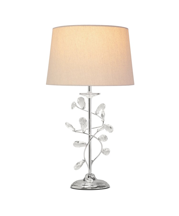 Crystal Glass Leaf Design Modern Chrome Table Lamp with Natural Linen Shade Crystal Glass Leaf Design Modern Chrome Table Lamp with Natural Linen Shade