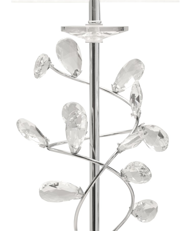 Crystal Glass Leaf Design Modern Chrome Table Lamp with Natural Linen Shade