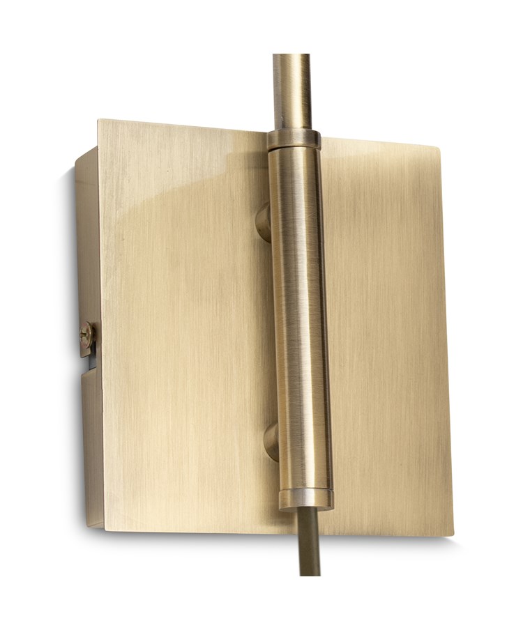 Stratton Antique Brass Swing Arm Plug In Wall Light with Natural Linen Shade Stratton Antique Brass Swing Arm Plug In Wall Light with Natural Linen Shade