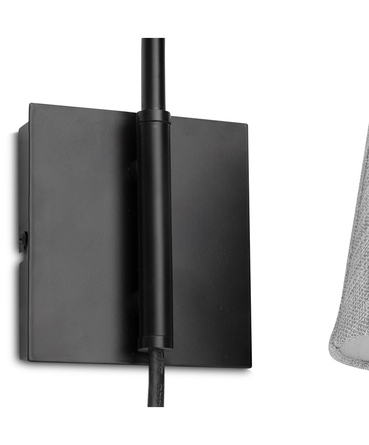 Stratton Matt Black Swing Arm Plug In Wall Light with Grey Linen Shade Stratton Matt Black Swing Arm Plug In Wall Light with Grey Linen Shade