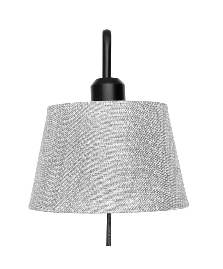 Stratton Matt Black Swing Arm Plug In Wall Light with Grey Linen Shade Stratton Matt Black Swing Arm Plug In Wall Light with Grey Linen Shade