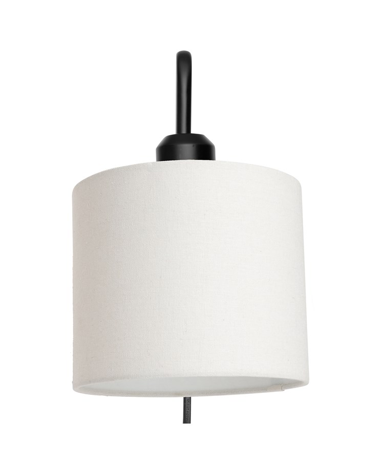 Stratton Matt Black Swing Arm Plug In Wall Light with Natural Linen Shade Stratton Matt Black Swing Arm Plug In Wall Light with Natural Linen Shade