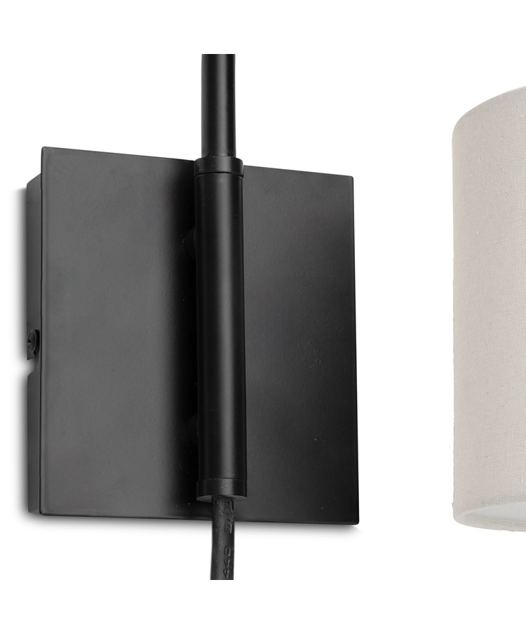 Stratton Matt Black Swing Arm Plug In Wall Light with Natural Linen Shade Stratton Matt Black Swing Arm Plug In Wall Light with Natural Linen Shade