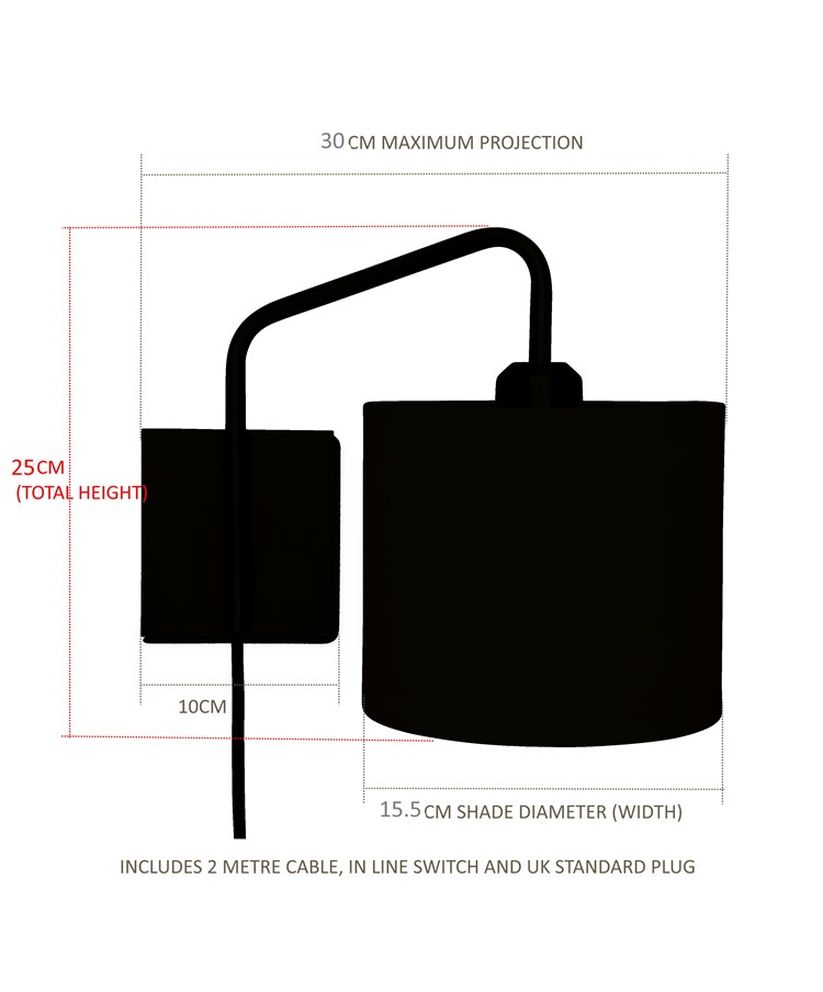 Stratton Matt Black Swing Arm Plug In Wall Light with Natural Linen Shade