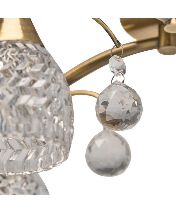 Lismore 5 Light Antique Brass Semi Flush Ceiling Light with Crystal Glass Shades Lismore 5 Light Antique Brass Semi Flush Ceiling Light with Crystal Glass Shades