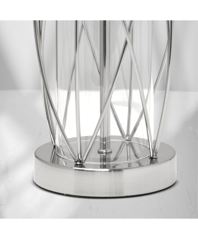 Ashleigh Silver Clear Glass Cylinder Lantern Table Lamp with Grey Linen Shade Ashleigh Silver Clear Glass Cylinder Lantern Table Lamp with Grey Linen Shade