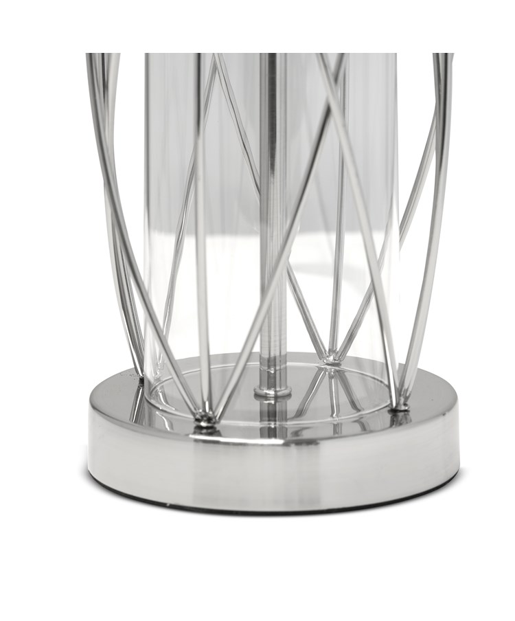 Ashleigh Silver Clear Glass Cylinder Lantern Table Lamp with Natural Linen Shade Ashleigh Silver Clear Glass Cylinder Lantern Table Lamp with Natural Linen Shade