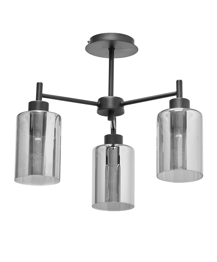 Menari Matt Black 3 Light Ceiling Light with Smoked Glass Shades Menari Matt Black 3 Light Ceiling Light with Smoked Glass Shades