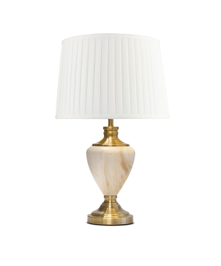 Hepburn Large Cream Marble Effect Table Lamp w/Cream Pleat Shade - Cream & Gold Hepburn Large Cream Marble Effect Table Lamp w/Cream Pleat Shade - Cream & Gold