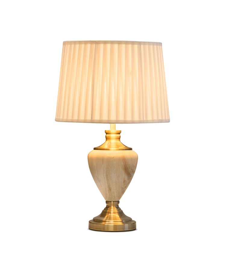 Hepburn Large Cream Marble Effect Table Lamp w/Cream Pleat Shade - Cream & Gold Hepburn Large Cream Marble Effect Table Lamp w/Cream Pleat Shade - Cream & Gold