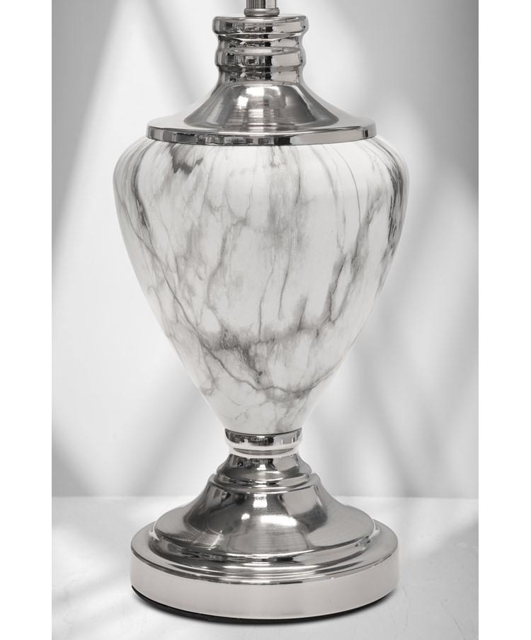Hepburn Large Grey Marble Effect Table Lamp with Grey Shade - Grey & Silver Hepburn Large Grey Marble Effect Table Lamp with Grey Shade - Grey & Silver