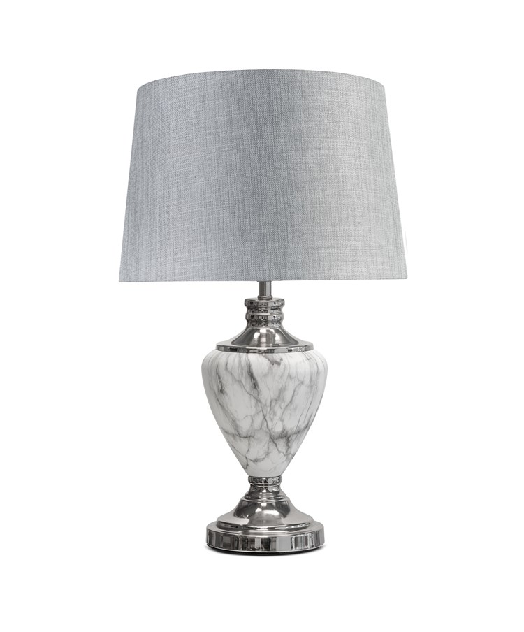 Hepburn Large Grey Marble Effect Table Lamp with Grey Shade - Grey & Silver Hepburn Large Grey Marble Effect Table Lamp with Grey Shade - Grey & Silver