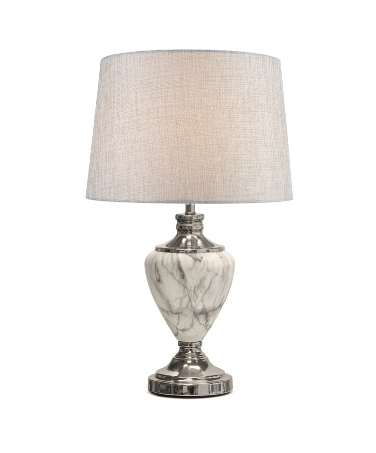 Hepburn Large Grey Marble Effect Table Lamp with Grey Shade - Grey & Silver Hepburn Large Grey Marble Effect Table Lamp with Grey Shade - Grey & Silver