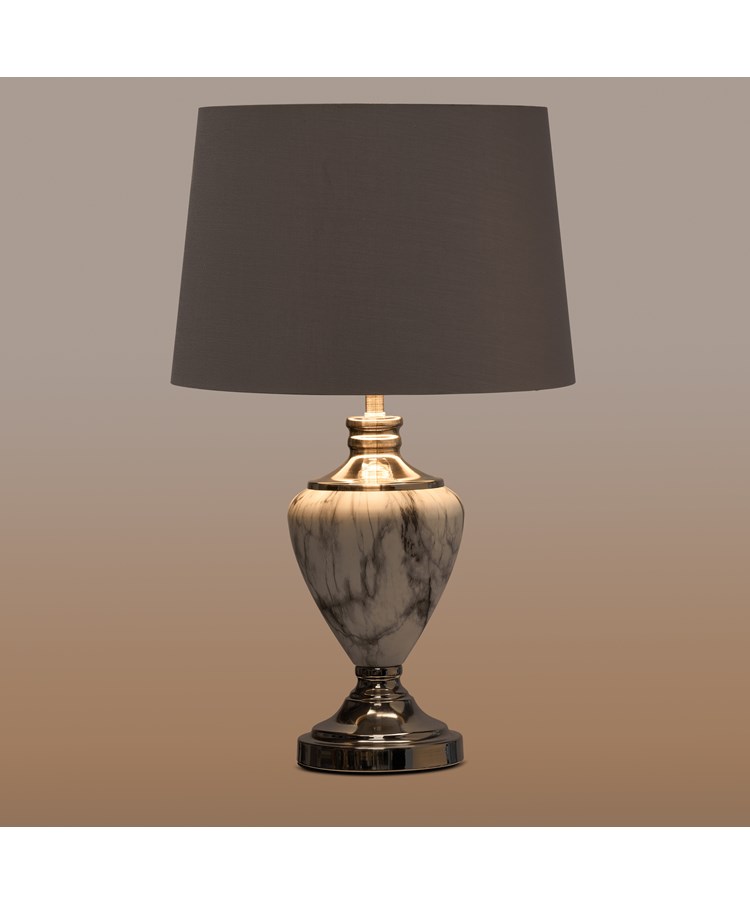 Hepburn Large Grey Marble Effect Table Lamp with Grey Silver Lined Shade - Grey Hepburn Large Grey Marble Effect Table Lamp with Grey Silver Lined Shade - Grey