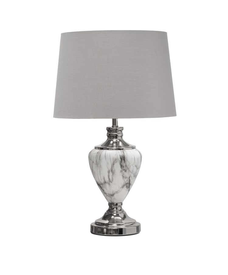 Hepburn Large Grey Marble Effect Table Lamp with Grey Silver Lined Shade - Grey Hepburn Large Grey Marble Effect Table Lamp with Grey Silver Lined Shade - Grey