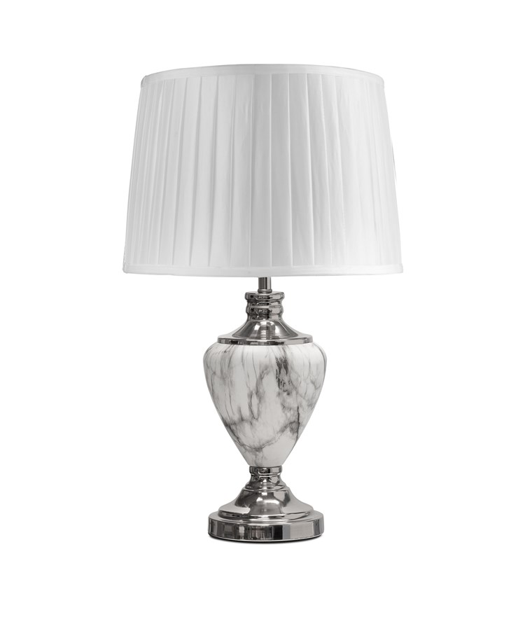 Hepburn Large Grey Marble Table Lamp with Ivory Pleat Shade - Grey & Silver Hepburn Large Grey Marble Table Lamp with Ivory Pleat Shade - Grey & Silver