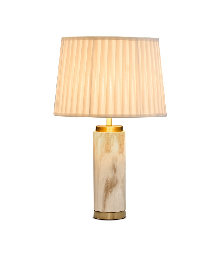 Cylinder Cream Marble Effect Table Lamp with Cream Pleat Shade Cylinder Cream Marble Effect Table Lamp with Cream Pleat Shade
