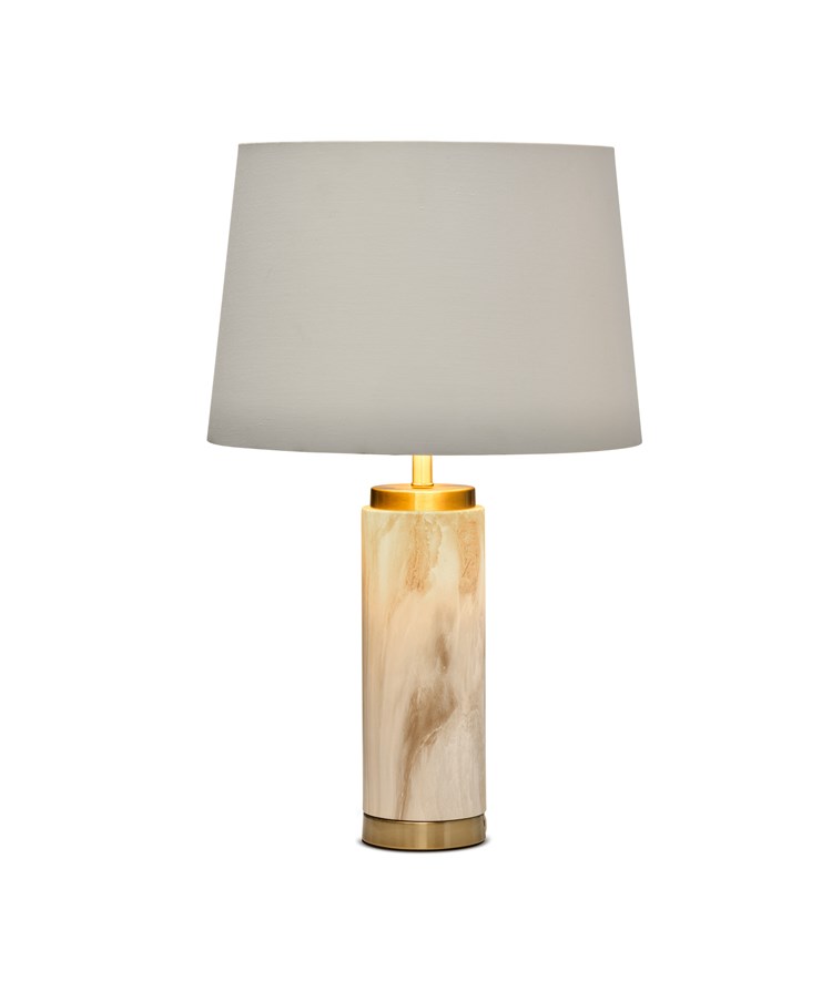 Cylinder Cream Marble Effect Table Lamp with White Gold Lined Shade Cylinder Cream Marble Effect Table Lamp with White Gold Lined Shade