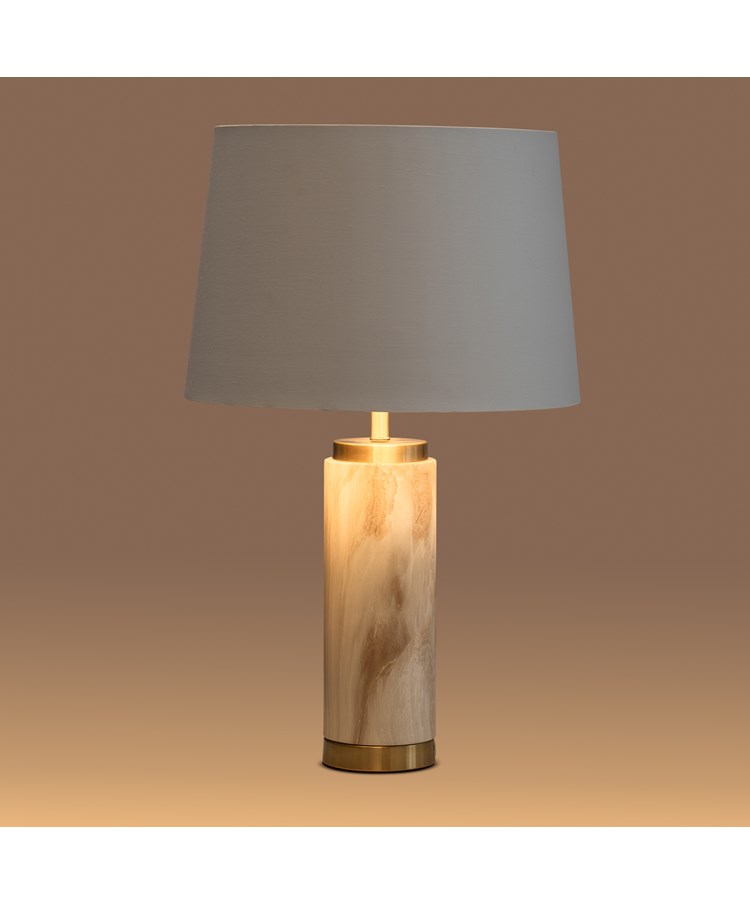 Cylinder Cream Marble Effect Table Lamp with White Gold Lined Shade