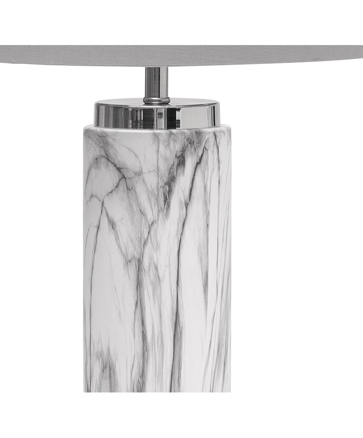 Cylinder Grey Marble Effect Table Lamp with Grey Silver Lined Shade Cylinder Grey Marble Effect Table Lamp with Grey Silver Lined Shade