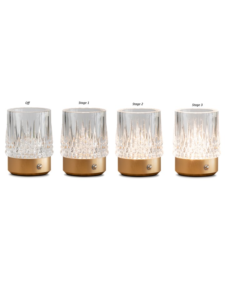 Glass Tumbler Style Rechargeable USB Gold Table Lamp - 3 Brightness Settings