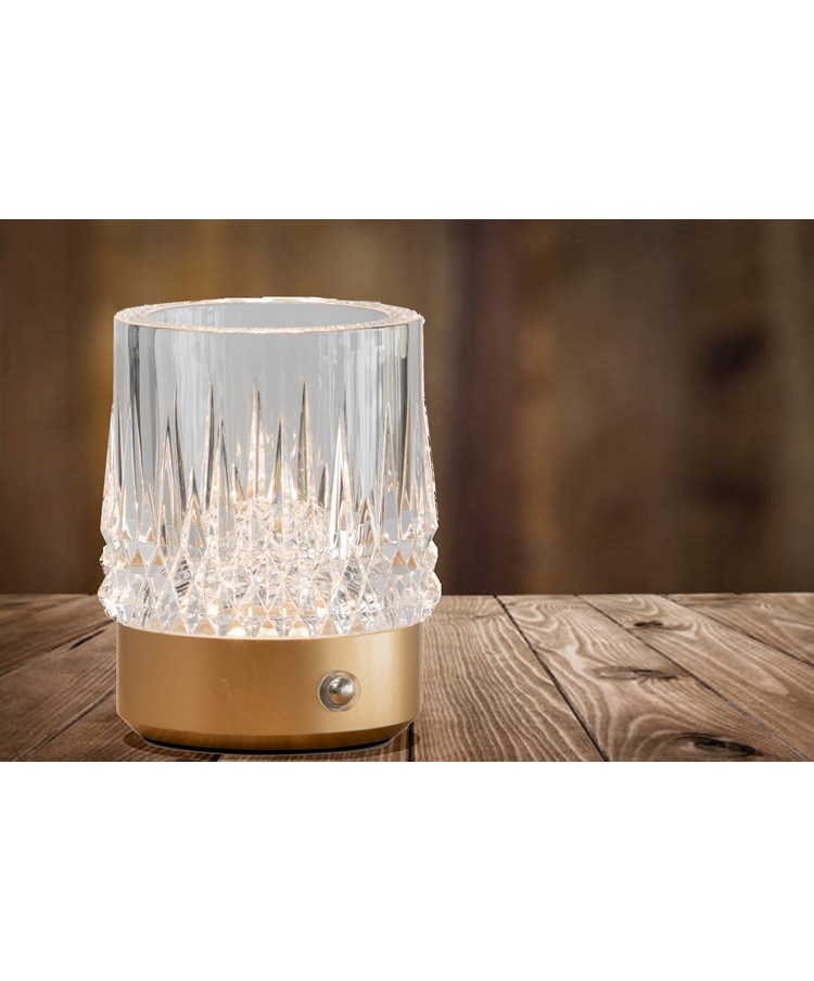Glass Tumbler Style Rechargeable USB Gold Table Lamp - 3 Brightness Settings Glass Tumbler Style Rechargeable USB Gold Table Lamp - 3 Brightness Settings