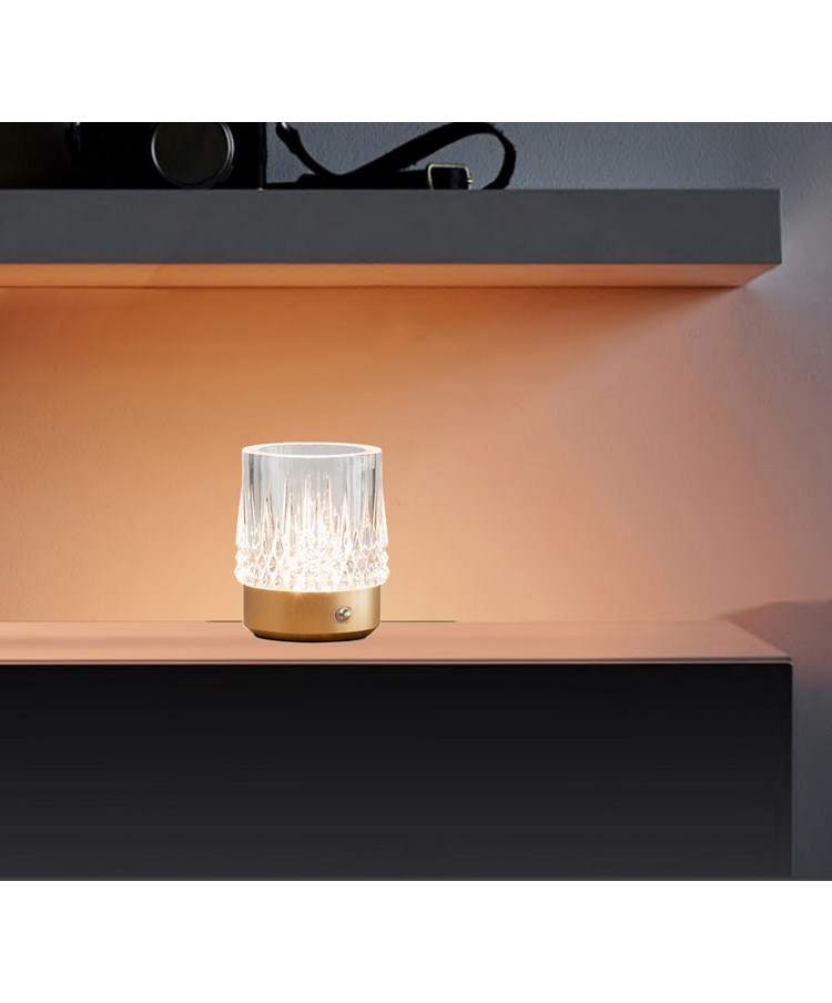 Glass Tumbler Style Rechargeable USB Gold Table Lamp - 3 Brightness Settings Glass Tumbler Style Rechargeable USB Gold Table Lamp - 3 Brightness Settings