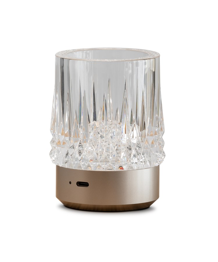 Glass Tumbler Style Rechargeable USB Silver Table Lamp - 3 Brightness Settings Glass Tumbler Style Rechargeable USB Silver Table Lamp - 3 Brightness Settings