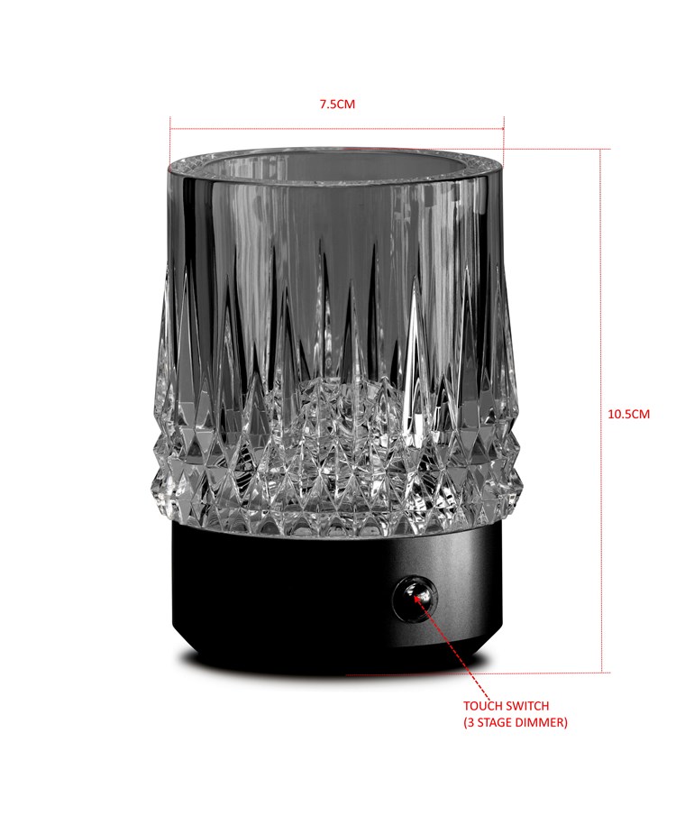 Glass Tumbler Style Rechargeable USB Silver Table Lamp - 3 Brightness Settings Glass Tumbler Style Rechargeable USB Silver Table Lamp - 3 Brightness Settings