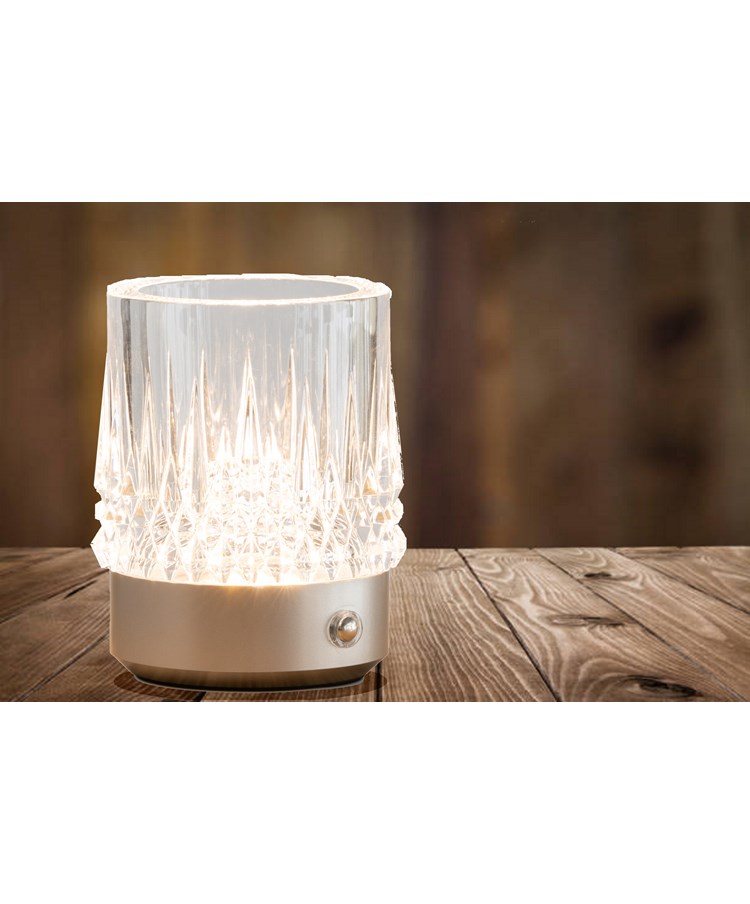 Glass Tumbler Style Rechargeable USB Silver Table Lamp - 3 Brightness Settings Glass Tumbler Style Rechargeable USB Silver Table Lamp - 3 Brightness Settings