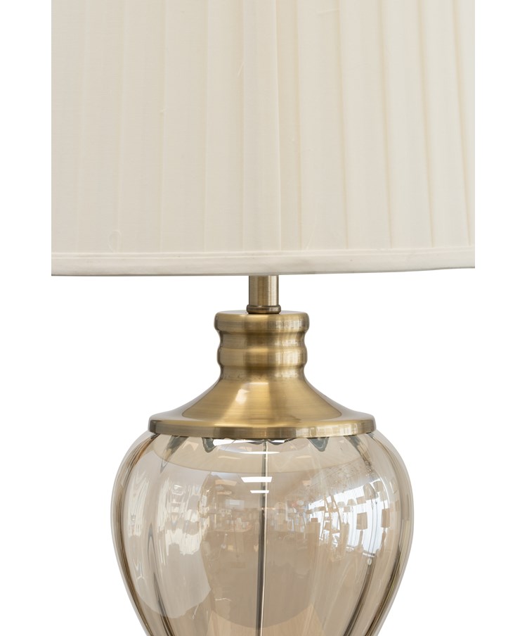 Hepburn Large Amber Glass Antique Brass Table Lamp with Cream Pleat Shade Hepburn Large Amber Glass Antique Brass Table Lamp with Cream Pleat Shade