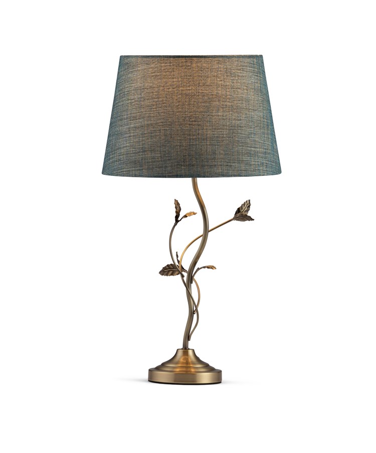 Leaf Antique Brass Table with Blue Gold Shade Leaf Antique Brass Table with Blue Gold Shade