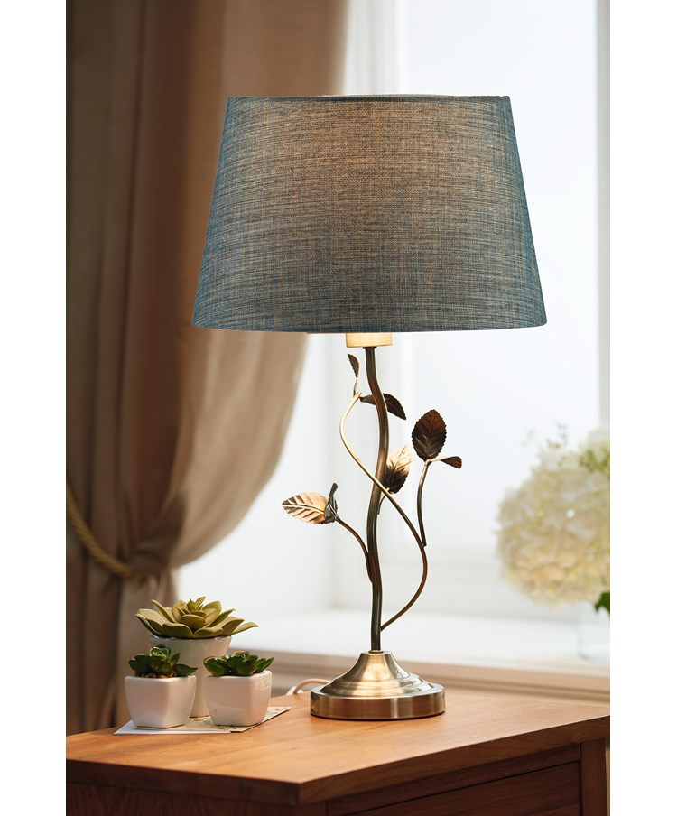 Leaf Antique Brass Table with Blue Gold Shade Leaf Antique Brass Table with Blue Gold Shade