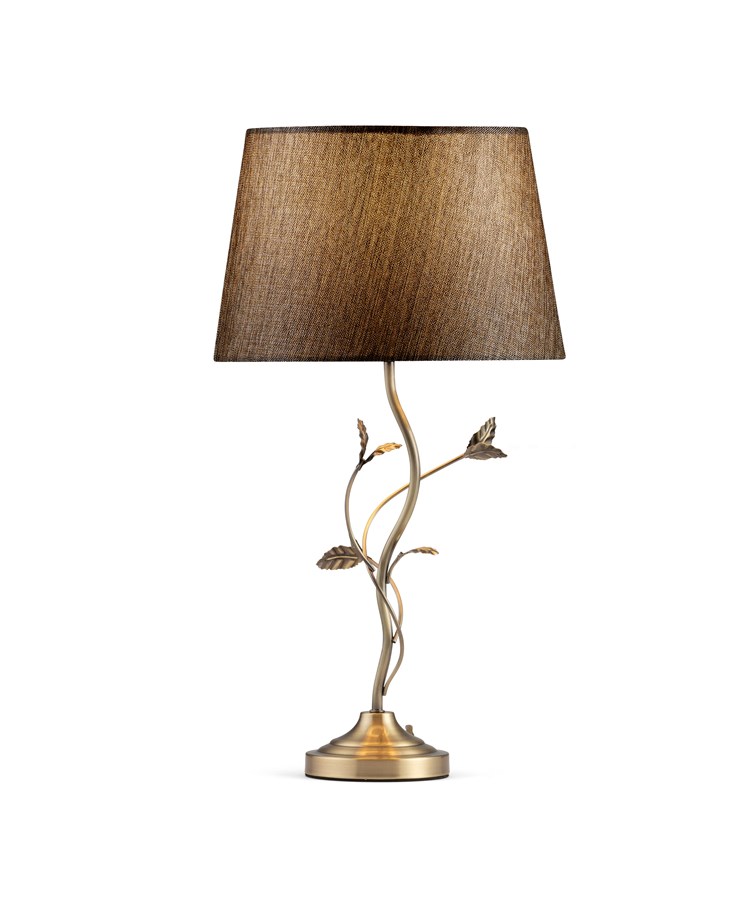 Leaf Antique Brass Table Lamp with Dark Charcoal Shade