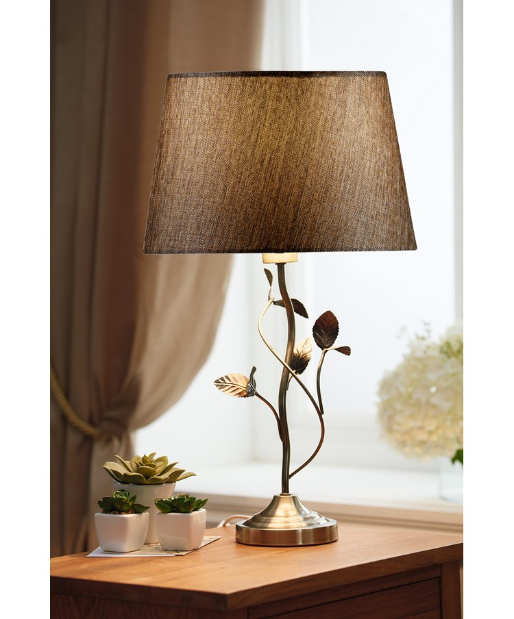 Leaf Antique Brass Table Lamp with Dark Charcoal Shade