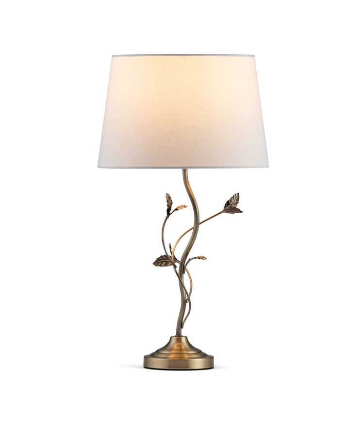 Lead Antique Brass Table Lamp with Ivory Linen Shade