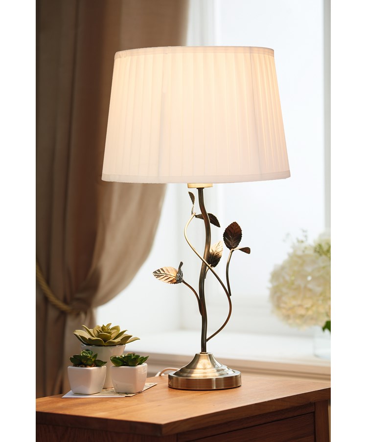 Leaf Antique Brass Table Lamp with Ivory Pleat Shade Leaf Antique Brass Table Lamp with Ivory Pleat Shade