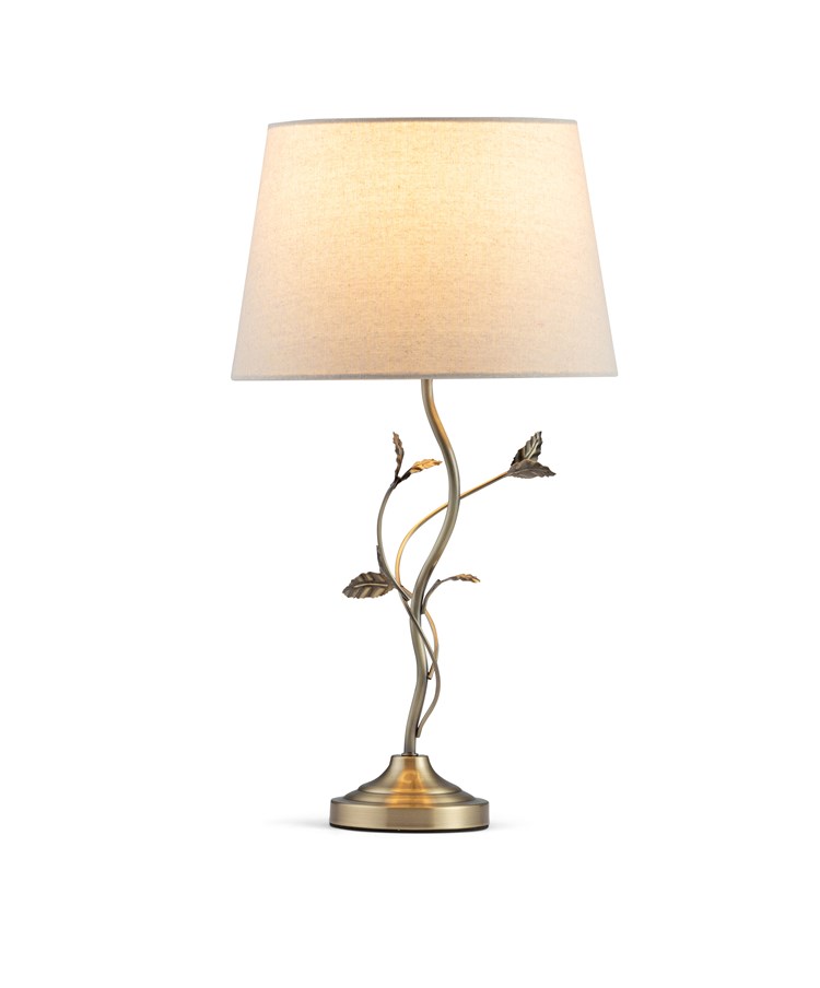 Lead Antique Brass Table Lamp with Natural Linen Shade Lead Antique Brass Table Lamp with Natural Linen Shade