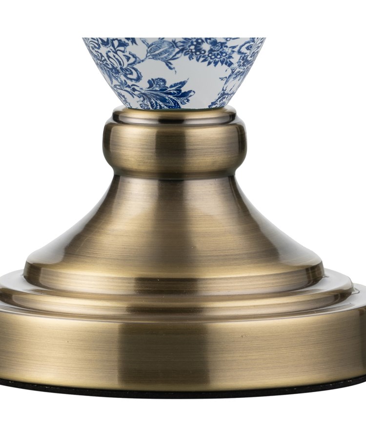 Bailey Small White Table Lamp with Blue Print and Cream Gold Lined Shade Bailey Small White Table Lamp with Blue Print and Cream Gold Lined Shade