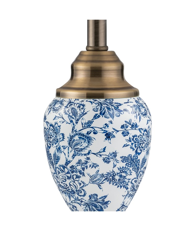 Bailey Small White Table Lamp with Blue Print and Ivory Pleat Shade