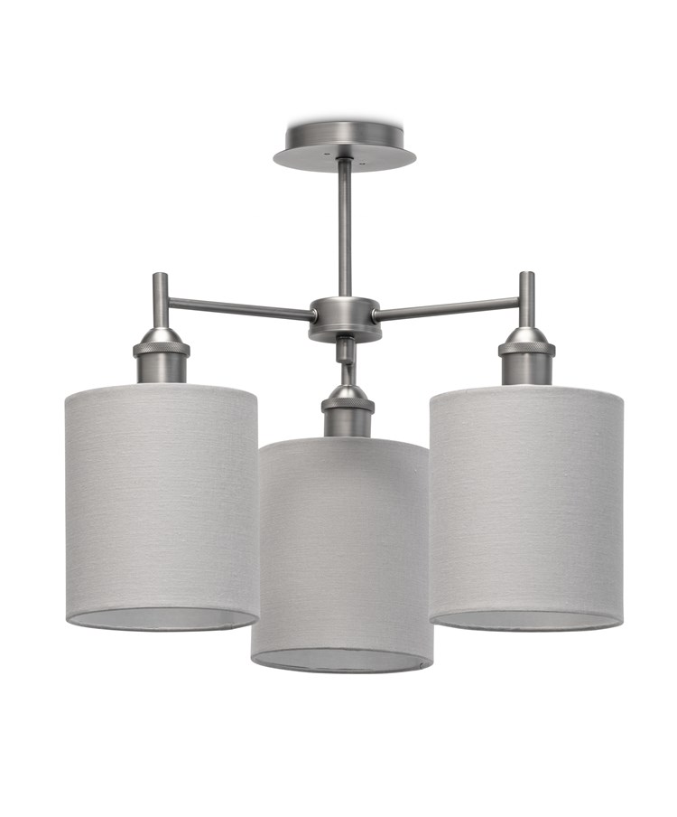 Echo Modern 3 Light Pewter Ceiling Light with Grey Linen Shades Echo Modern 3 Light Pewter Ceiling Light with Grey Linen Shades