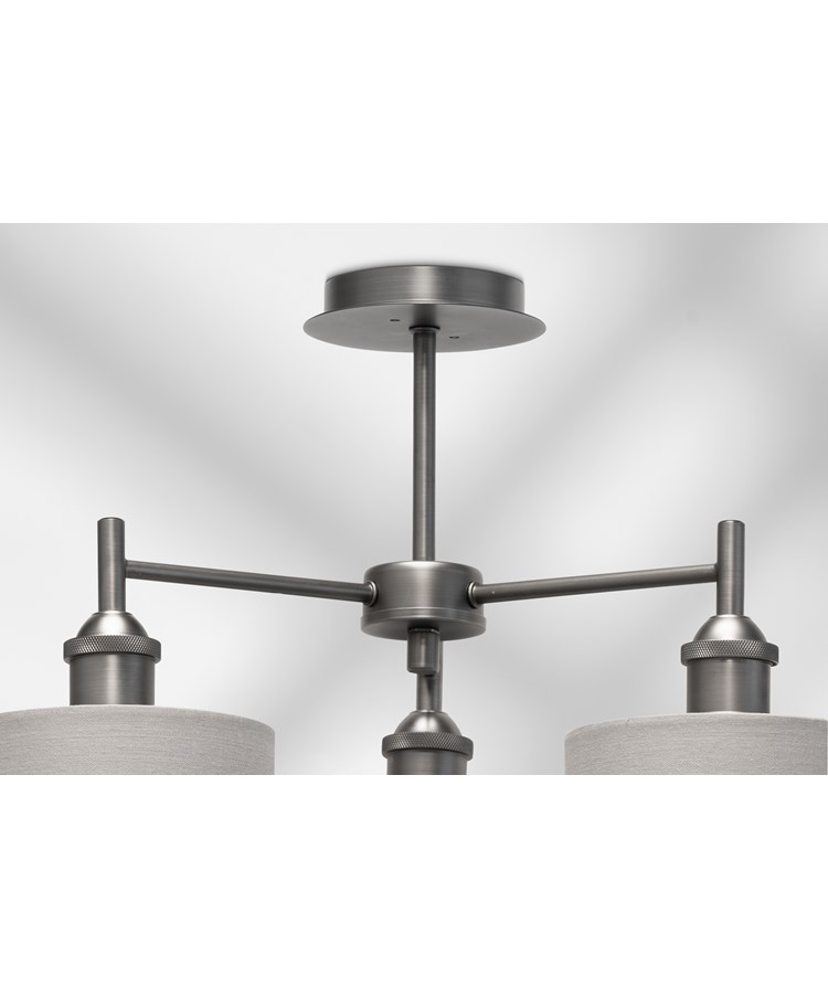 Echo Modern 3 Light Pewter Ceiling Light with Grey Linen Shades Echo Modern 3 Light Pewter Ceiling Light with Grey Linen Shades