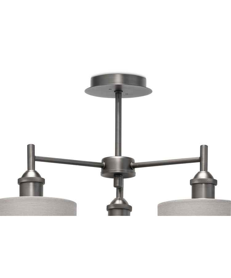 Echo Modern 3 Light Pewter Ceiling Light with Grey Linen Shades Echo Modern 3 Light Pewter Ceiling Light with Grey Linen Shades
