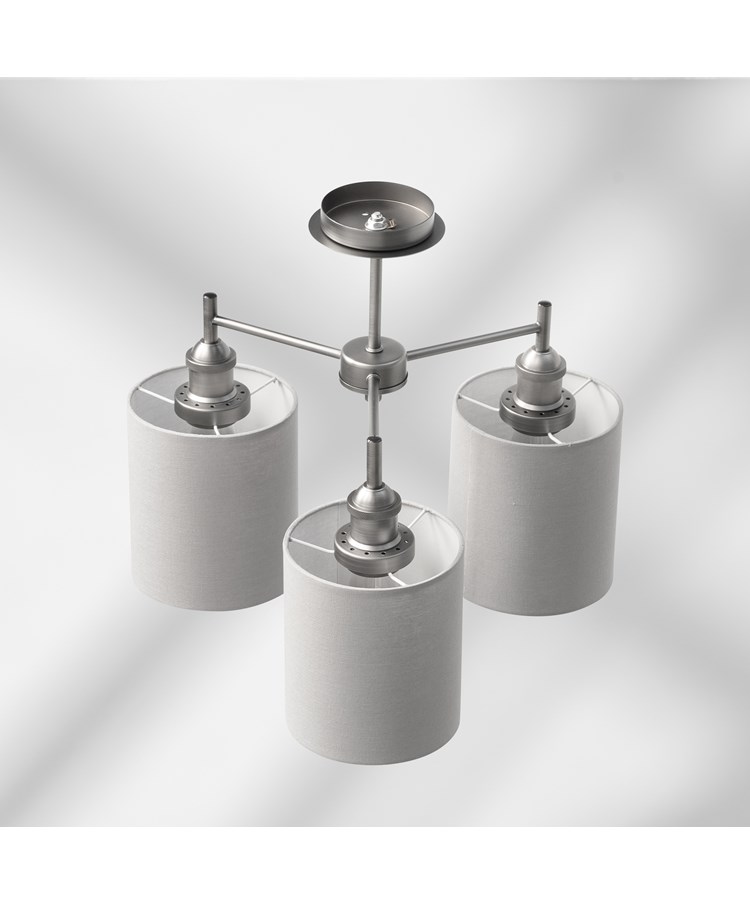Echo Modern 3 Light Pewter Ceiling Light with Grey Linen Shades Echo Modern 3 Light Pewter Ceiling Light with Grey Linen Shades