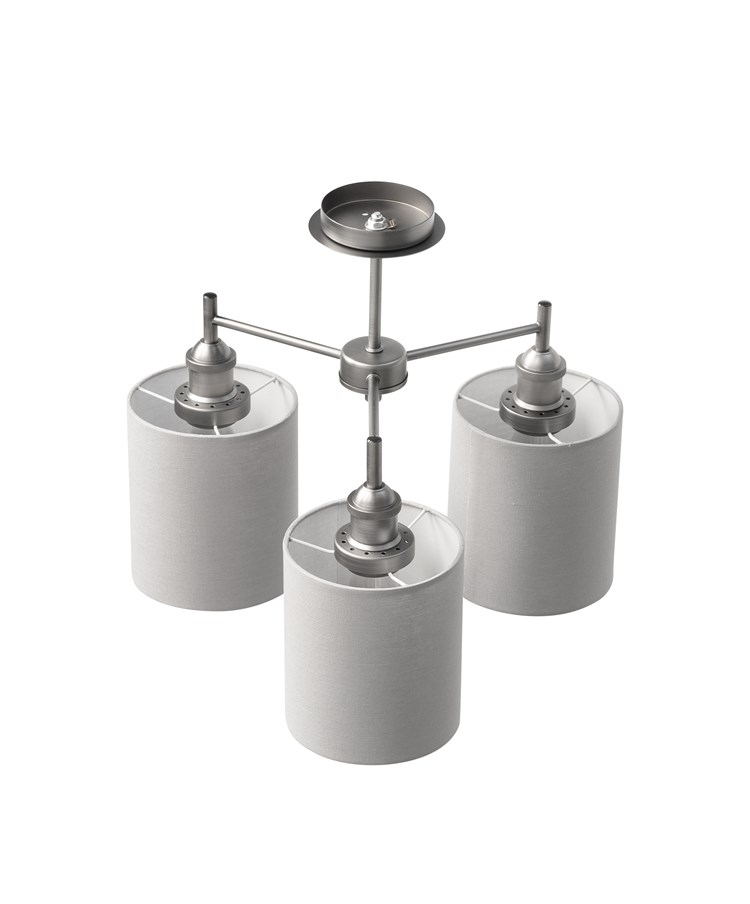 Echo Modern 3 Light Pewter Ceiling Light with Grey Linen Shades Echo Modern 3 Light Pewter Ceiling Light with Grey Linen Shades