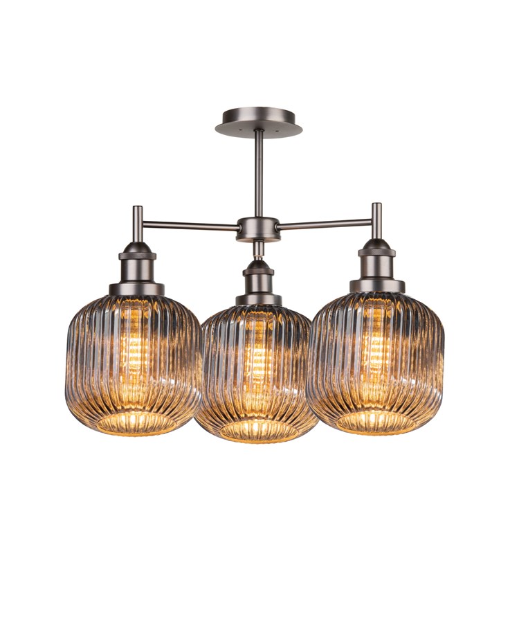 Echo 3 Light Pewter and Smoked Ribbed Glass Echo 3 Light Pewter and Smoked Ribbed Glass