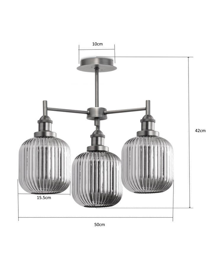 Echo 3 Light Pewter and Smoked Ribbed Glass Echo 3 Light Pewter and Smoked Ribbed Glass